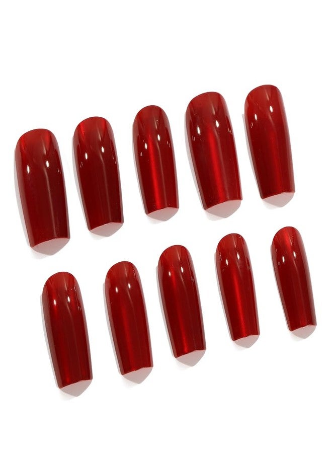 OCOUYVD Square Press on Nails Medium Fake Nails Cate Eye Red False Nails Acrylic Artificial Glossy Design Full Cover Glue on Nail Stick on Nail for Women Girls Manicure Art Decorations 24PCS - Image 5